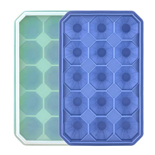 Eiswürfelformen mit Silikondeckel, 15 Fächer, diamantförmige Eiswürfelform, leicht zu lösen, stapelbar, 2 Stück (Grau, Blau + Grün) von Guardians