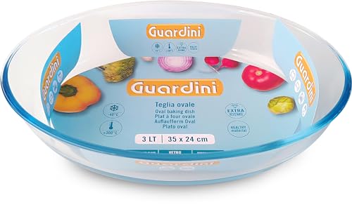 Guardini, Ovale Auflaufform aus Borosilikatglas, hitzebeständig, 35 x 24 x 7 cm, 3 l, transparent/hellblau von Guardini
