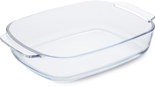 Guardini, Rechteckiges Backblech mit Griffen, aus Borosilikatglas, hitzebeständig, 38 x 25,5 x 7 cm - 3,8 l, transparent/hellblau von Guardini