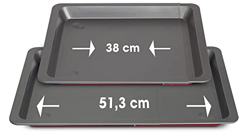 Guardini, Rossana 2.0, Ausziehbares rechteckiges Backblech 33x37/52 cm, Stahl mit Antihaftbeschichtung, Farbe Rot/Grau, Rostfrei von Guardini