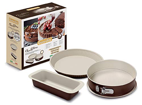 Guardini Geschenkbox-Chocoforme: Springform 26 cm+Tortenbodenform Obstkuchen 28 cm+Königskuchenform 25 cm, Stahl mit Antihaftbeschichtung, Farbe Beige-Schokoladenbraun, 4223000737 von Guardini