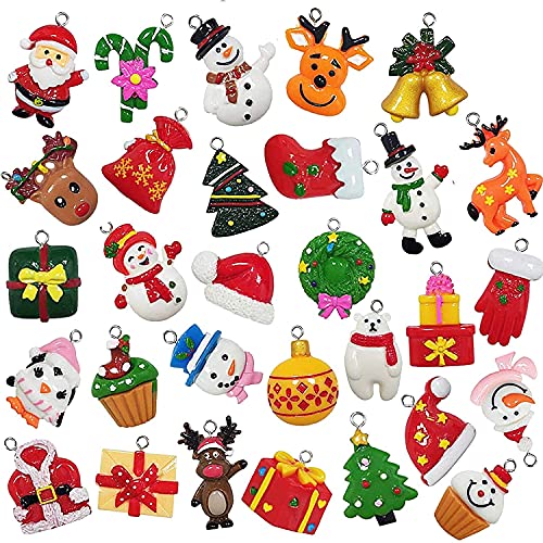 30 Stück Mini-Weihnachtsschmuck, Baumschmuck, kleine Weihnachtsbaumschmuck mit Weihnachtsmann, Schneemann, Rentier und mehr aus Kunstharz, kleine Weihnachtsfiguren für den Urlaub von GuassLee