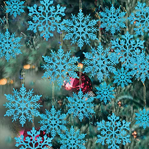 36 Stück Kunststoff Blaue Schneeflocke Ornamente Weihnachten Winter Dekorationen Hängende Schneeflocken Dekorationen für Winter Wunderland Weihnachtsbaum von GuassLee