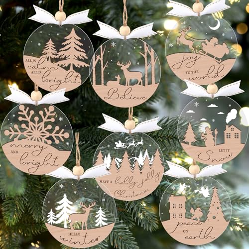 GuassLee 28 Stück Winter Weihnachten Hängende Ornamente für Baum – 3D Holz Acryl Weihnachtsausschnitte Rentier Schneemann Schneeflocke Ornamente für Weihnachtsbaum Geschenke Winter Party Supplies von GuassLee