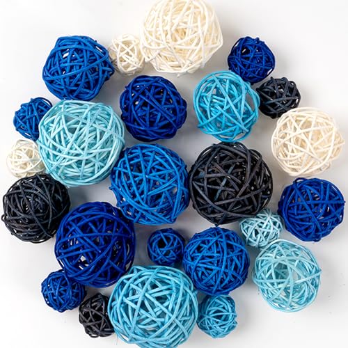 GuassLee Dekorative Kugeln für Schalen, Tafelaufsatz, 24 Stück, blaue Rattan-Kugeln, Vasenfüller, Potpourri-Schüsselfüller für Zuhause, Badezimmer, Wohnzimmer, Esszimmer, Tischdekoration, Basteln, 3 von GuassLee