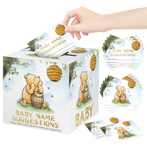 50 Stück Winnie Baby Namensvorschläge Tickets mit Box, The Pooh Baby Name Vorschläge Box Set für Babyparty, Babyparty, Baby-Vorschlagskarten, Geschlechtsoffenbarung, Partyzubehör, Kartenbox 50 Stück Winnie Baby Namensvorschläge Tickets mit Box, The Pooh Baby Name Vorschläge Box Set für Babyparty, Babyparty, Baby-Vorschlagskarten, Geschlechtsoffenbarung, Partyzubehör, Kartenbox von Guawubiang
