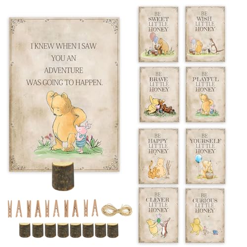 8 Stück Winnie-Zitate Partykarten mit Holzständer, klassische Pooh doppelseitige Karten, Babyparty-Dekorationen, Winnie Babyparty-Mittelstücke, perfekt für Babypartys, Partyzubehör 8 Stück Winnie-Zitate Partykarten mit Holzständer, klassische Pooh doppelseitige Karten, Babyparty-Dekorationen, Winnie Babyparty-Mittelstücke, perfekt für Babypartys, Partyzubehör von Guawubiang