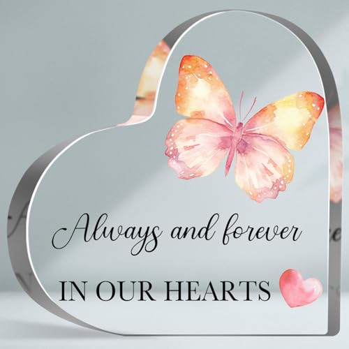 Guawubiang Acrylschild "Loss of Loved One", Beileidsgeschenke für den Verlust eines geliebten Menschen, Beileidsgeschenke mit warmen Worten, Schmetterlinge, herzförmige Acrylplatte, Trauergeschenke von Guawubiang