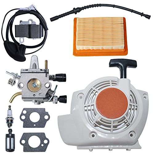 Gubeter Vergaser Pulley Recoil Starter Kit, für Stihl Fs120 Fs250 Fs200 Fs350 Fs300 Trimmer, Recoil Starter 4134 080 2101, Vergaser 4134 120 0603, Zündspule 4134 120 0603 von Gubeter