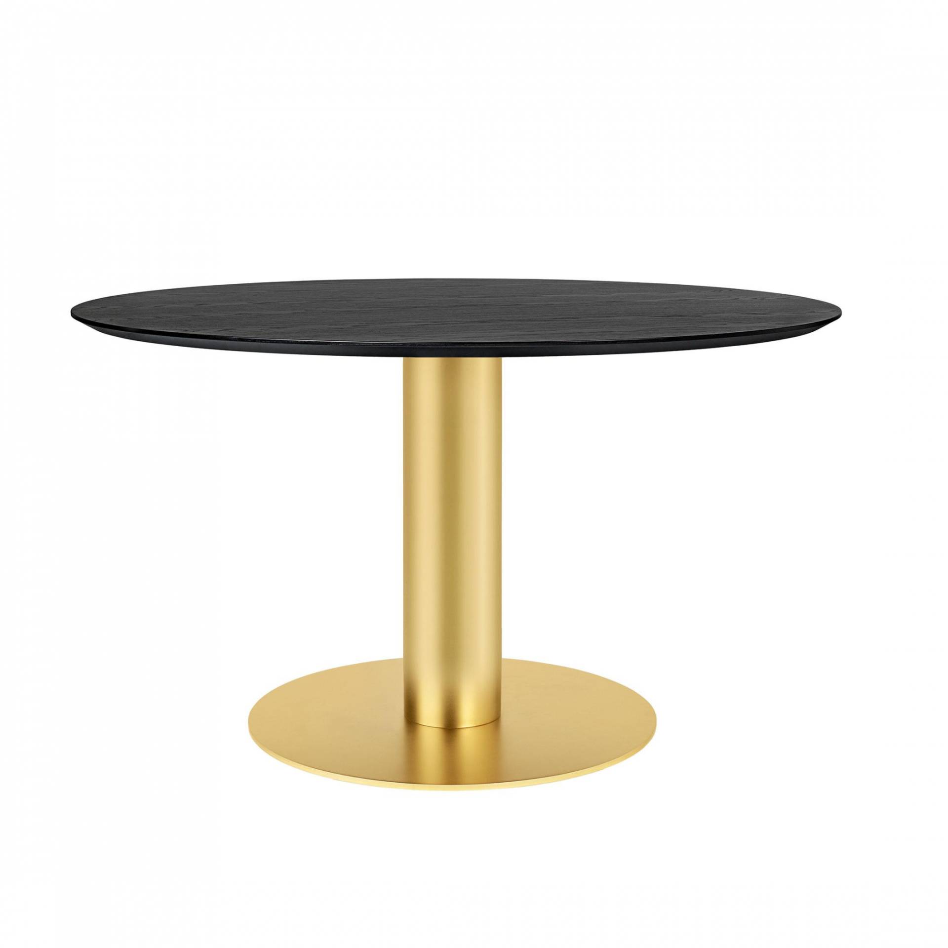 Gubi - 2.0 Dining Table Gestell Messing Ø130cm - schwarz/Tischplatte Esche/H x Ø 72,5x130cm/Gestell Messing von Gubi