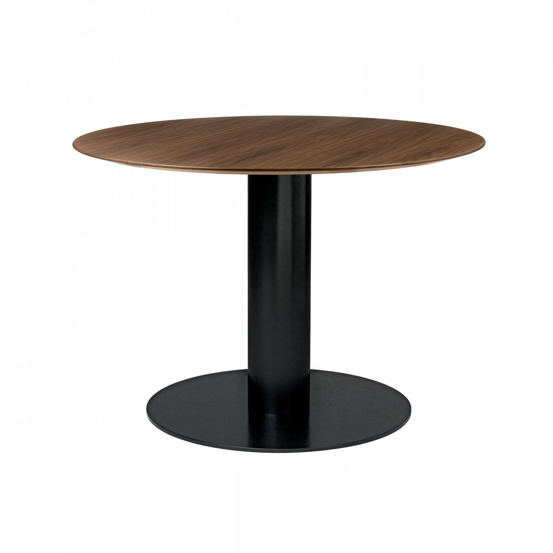 Gubi - 2.0 Dining Table Gestell schwarz Ø110cm - Walnuss/Tischplatte Walnuss/H 72,5cm, Ø 110cm/Gestell schwarz: pulverbeschichtet von Gubi