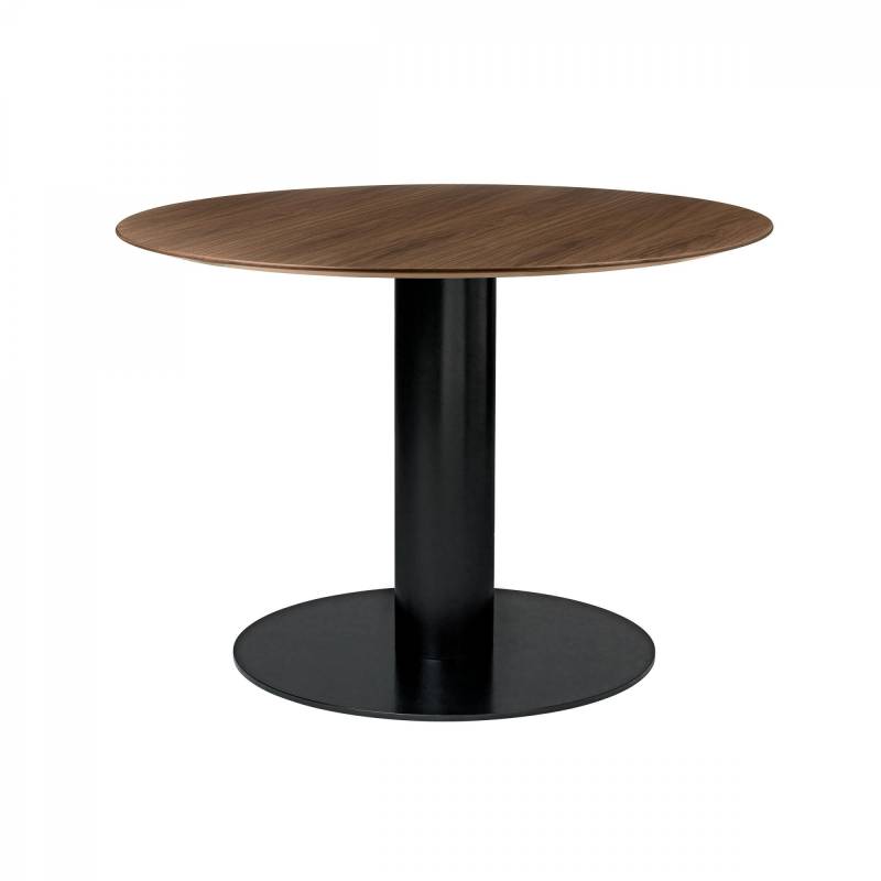 Gubi - 2.0 Dining Table Gestell schwarz Ø110cm - Walnuss/Tischplatte Walnuss/H 72,5cm, Ø 110cm/Gestell schwarz: pulverbeschichtet von Gubi