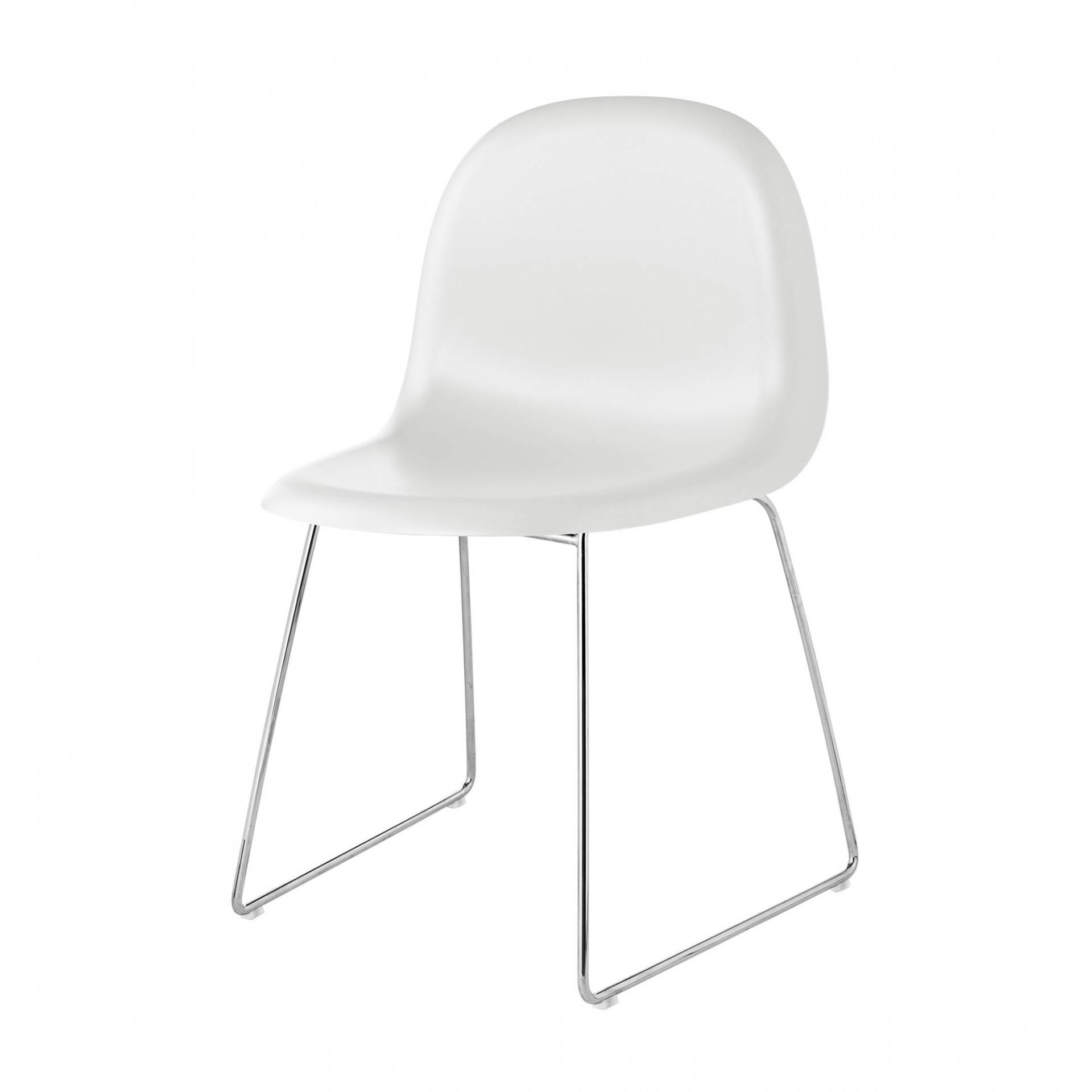 Gubi - 3D Dining Chair Kufengestell Chrom - soft weiß/Sitzfläche HiRek Kunststoff/BxHxT 52x82x53,5cm/Gestell Chrom/Kunststoffgleiter von Gubi