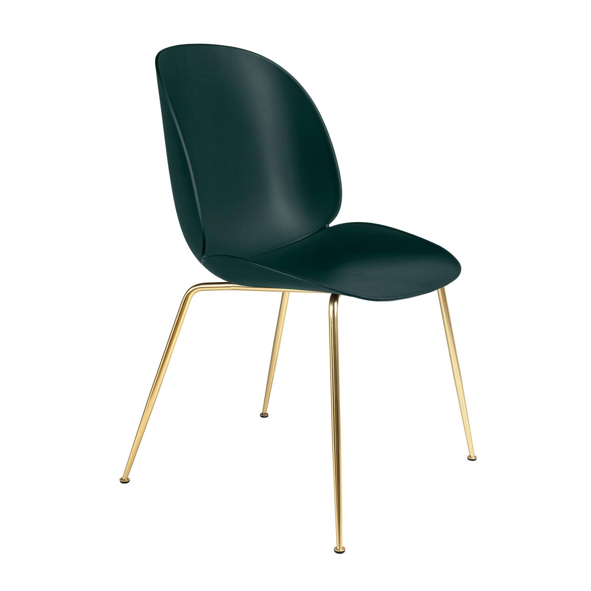 Gubi - Beetle Stuhl Gestell Messing - grün/Sitzschale Polypropylen/BxHxT 56x87x58cm/mit Kunststoffgleiter/Gestell Stahl Messing matt von Gubi