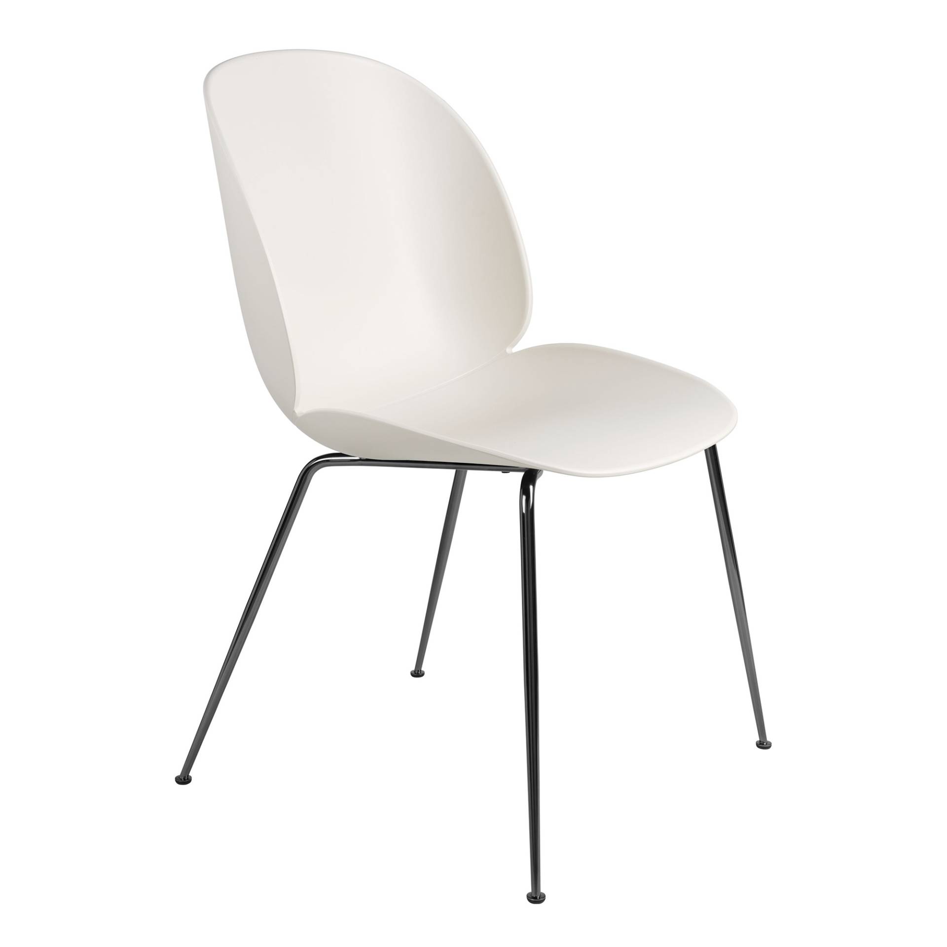 Gubi - Beetle Stuhl Gestell schwarz-chrom - Alabaster weiß/Sitzschale Polypropylen/BxHxT 56x87x58cm/mit Kunststoffgleiter/Gestell Stahl schwarz-chrom von Gubi