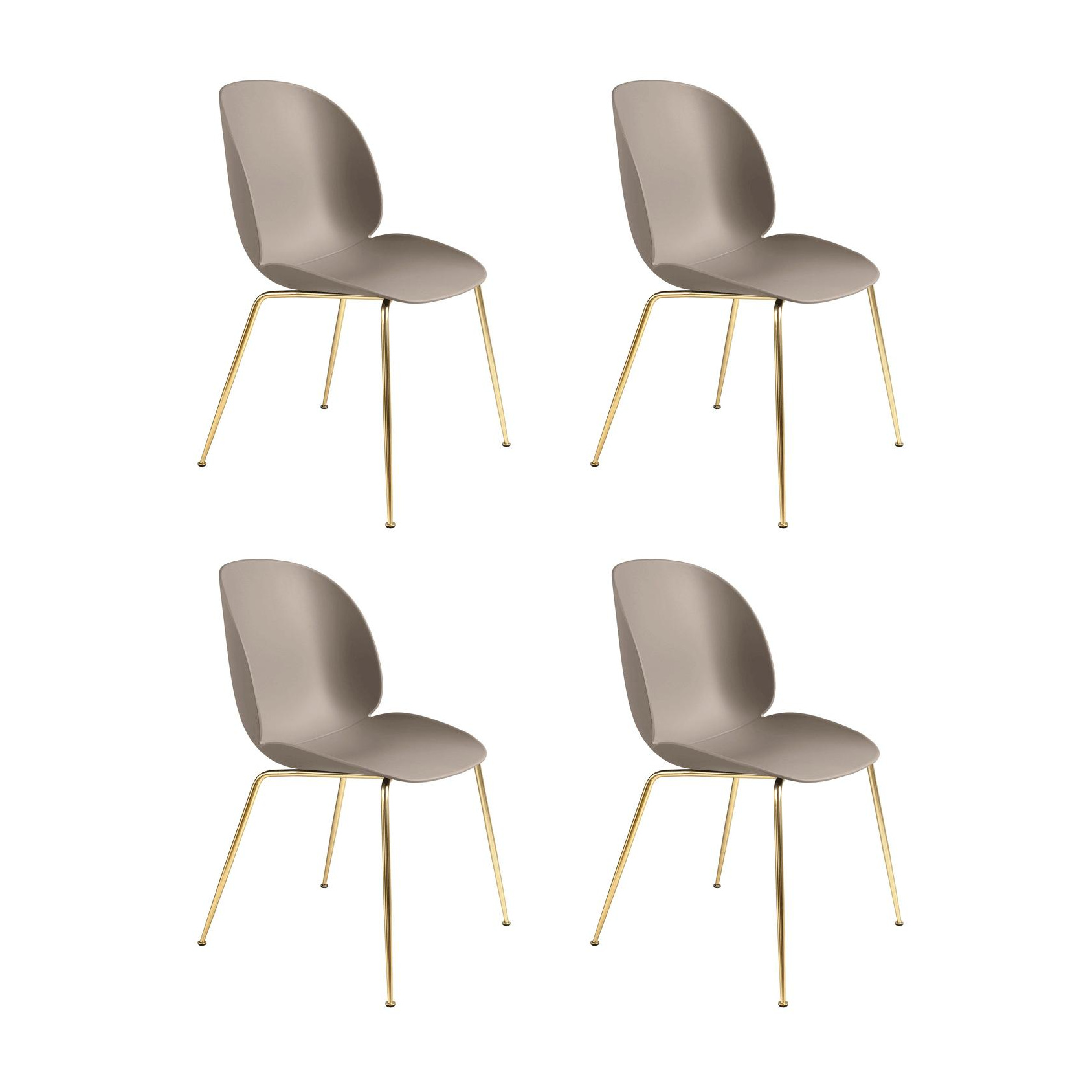 Gubi - Beetle Dining Chair Stuhl Gestell Messing 4er Set - new beige/Sitz Polypropylen-Kunststoff/BxHxT 56x87x58cm/Gestell Messing/Kunststoffgleiter von Gubi