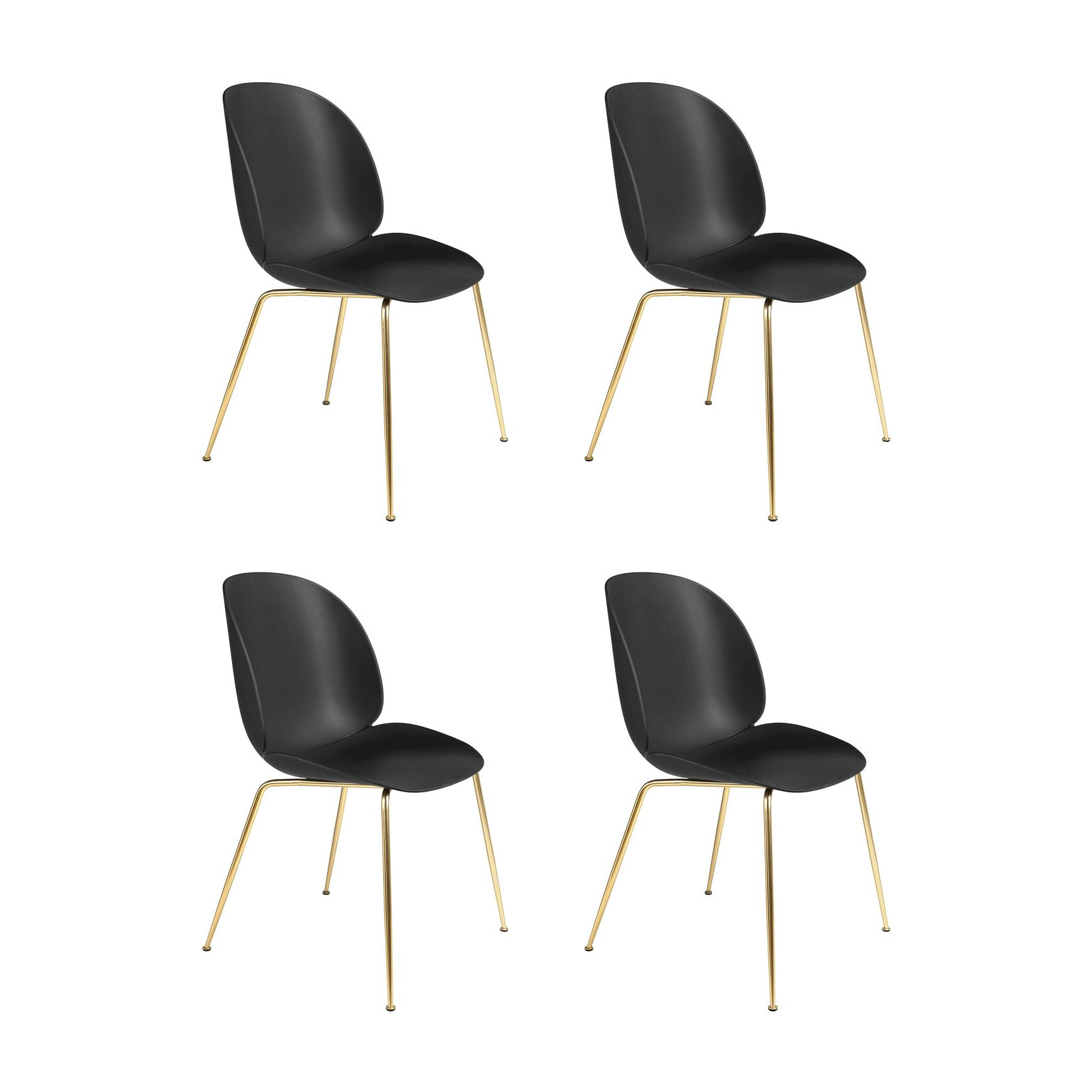 Gubi - Beetle Dining Chair Stuhl Gestell Messing 4er Set - schwarz/Sitz Polypropylen-Kunststoff/BxHxT 56x87x58cm/Gestell Messing/Kunststoffgleiter von Gubi