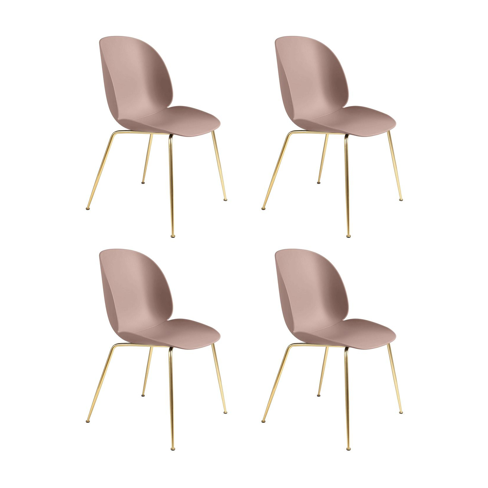 Gubi - Beetle Dining Chair Stuhl Gestell Messing 4er Set - sweet pink/Sitz Polypropylen-Kunststoff/BxHxT 56x87x58cm/Gestell Messing/Kunststoffgleiter von Gubi