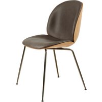 Gubi - Beetle Stuhl 3D Veneer, Vorne gepolstert, Eiche / GUBI Soft Leather (Gray) PG C / Gestell Chrom schwarz von Gubi