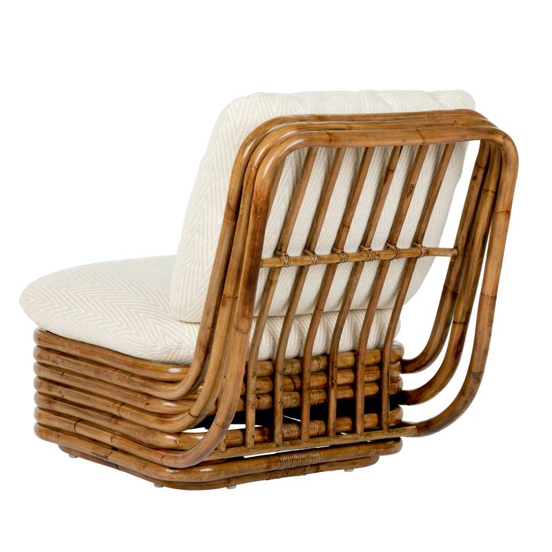 Gubi - Bohemian 72 Lounge Chair - weiß/Rattan/Stoff Dedar Cheveron Chenille Special 002/BxTxH 70x195x90cm/Gestell Rattan antik Gloss 70 von Gubi
