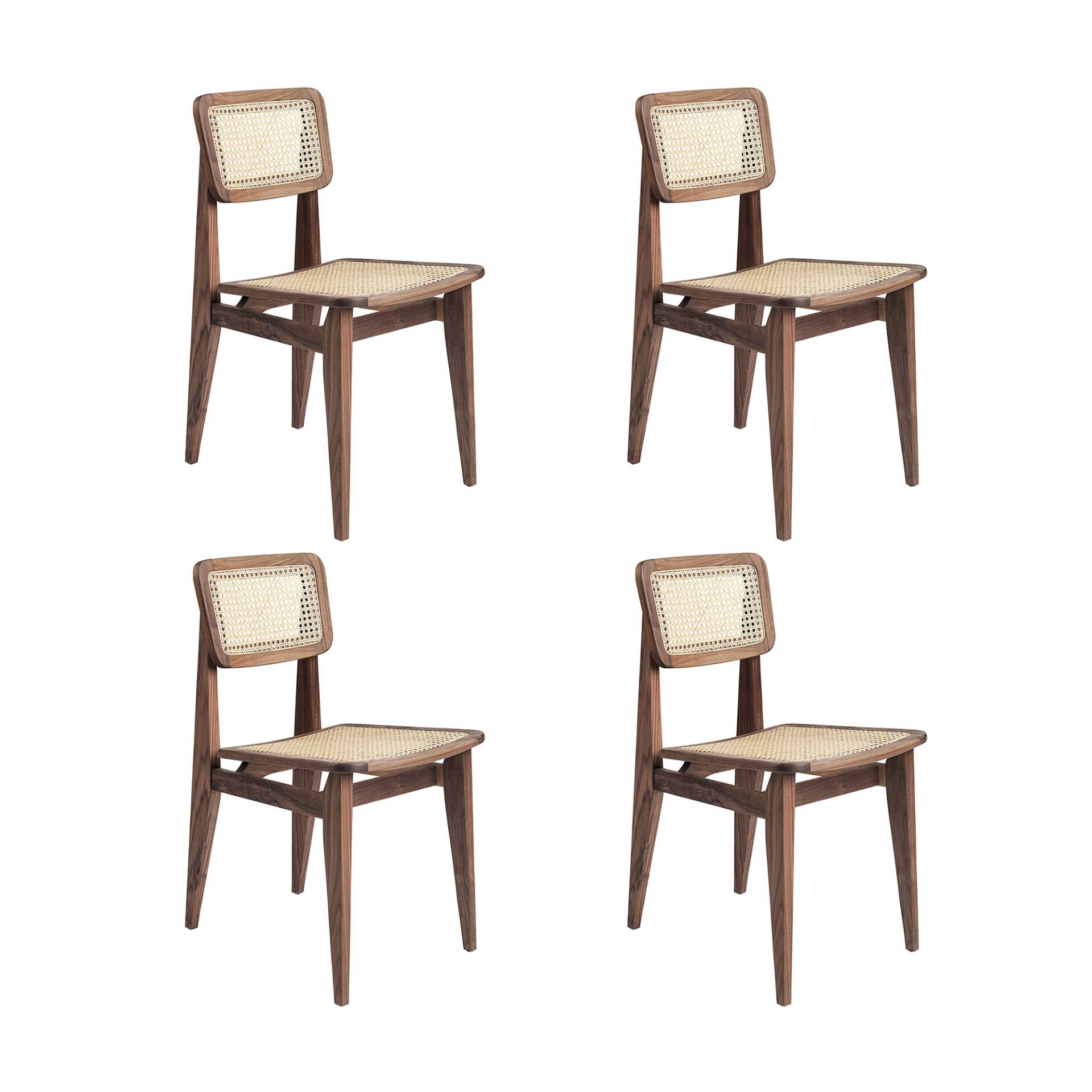 Gubi - C-Chair All French Cane Stuhl 4er Set - amerikanische Walnuss/geölt/BxHxT 41x79x53cm/mit Filzgleitern von Gubi