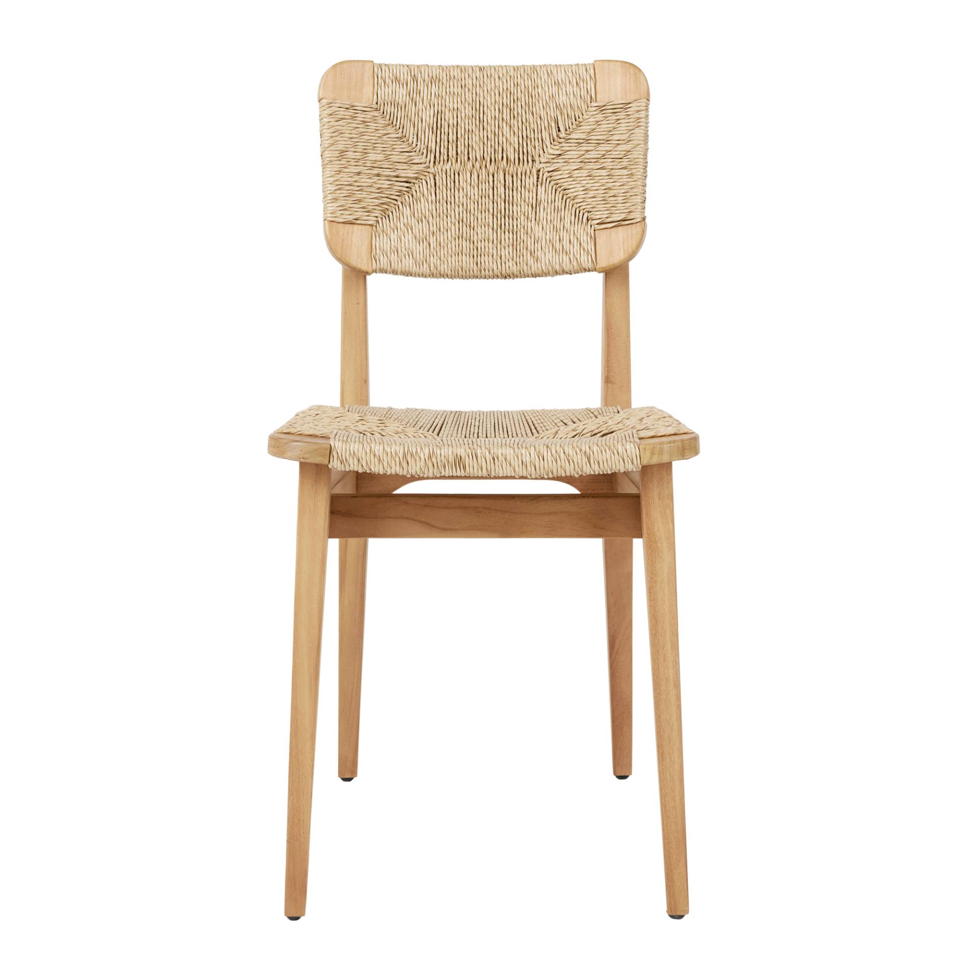 Gubi - C-Chair Outdoor Dining Chair - Teak natur/beige/HDPE-Geflecht/BxHxT 41x81x53cm/Beschläge Edelstahl/Kunststoffgleiter von Gubi