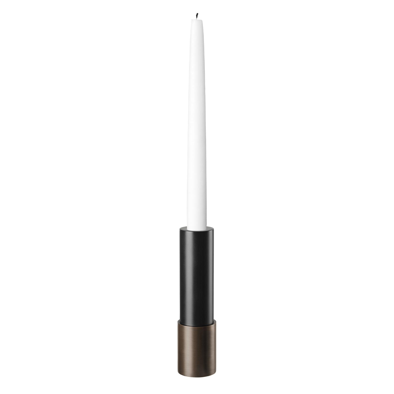 Gubi - Candlestick Kerzenständer H 17cm - antik messing/ohne Kerze/Ø 4,5cm/Stahl schwarz gebürstet von Gubi