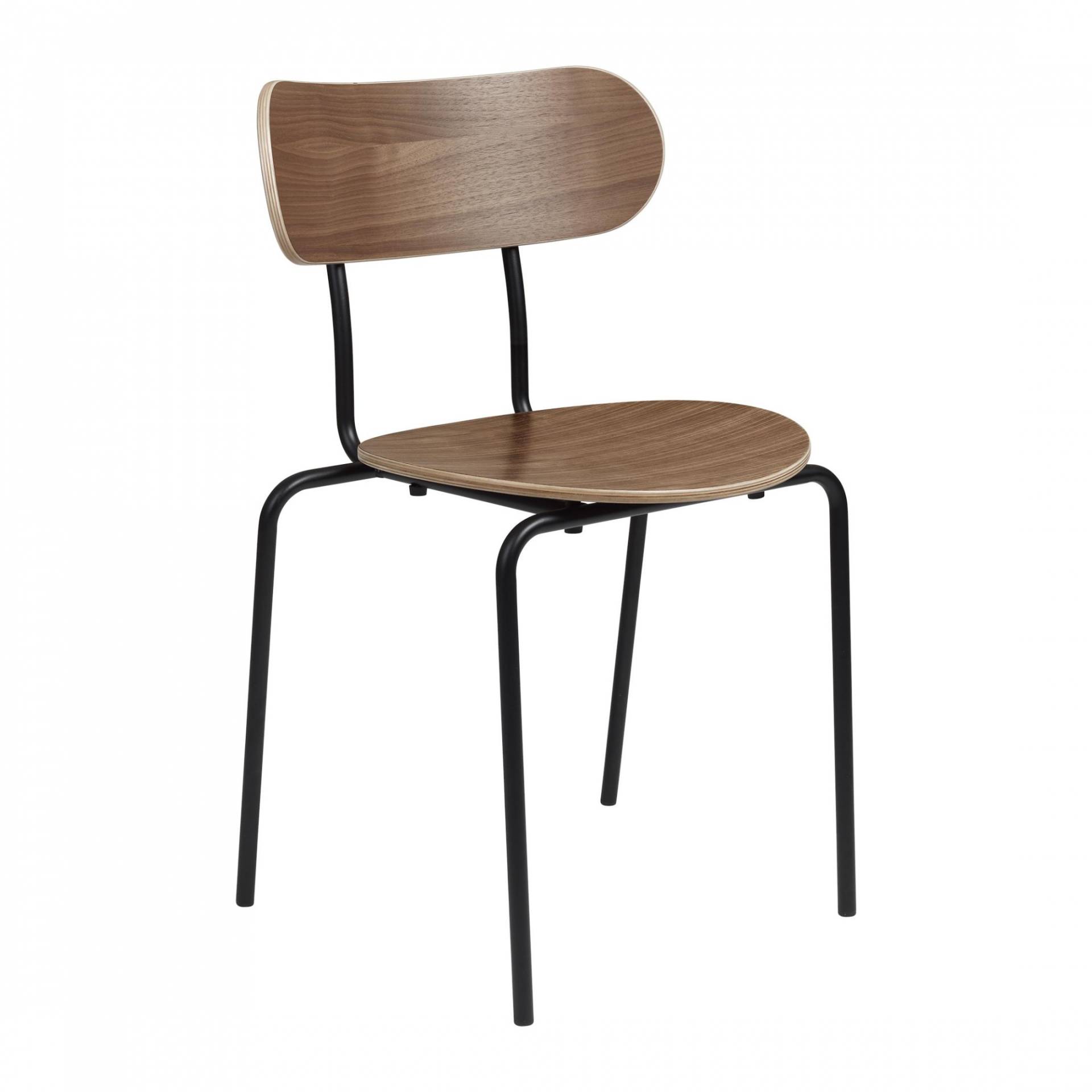 Gubi - Coco Dining Chair stapelbar - Walnuss lackiert/BxTxH 50x53x81cm/mit Kunststoffgleitern/Gestell Metall schwarz RAL 9005 matt lackiert von Gubi