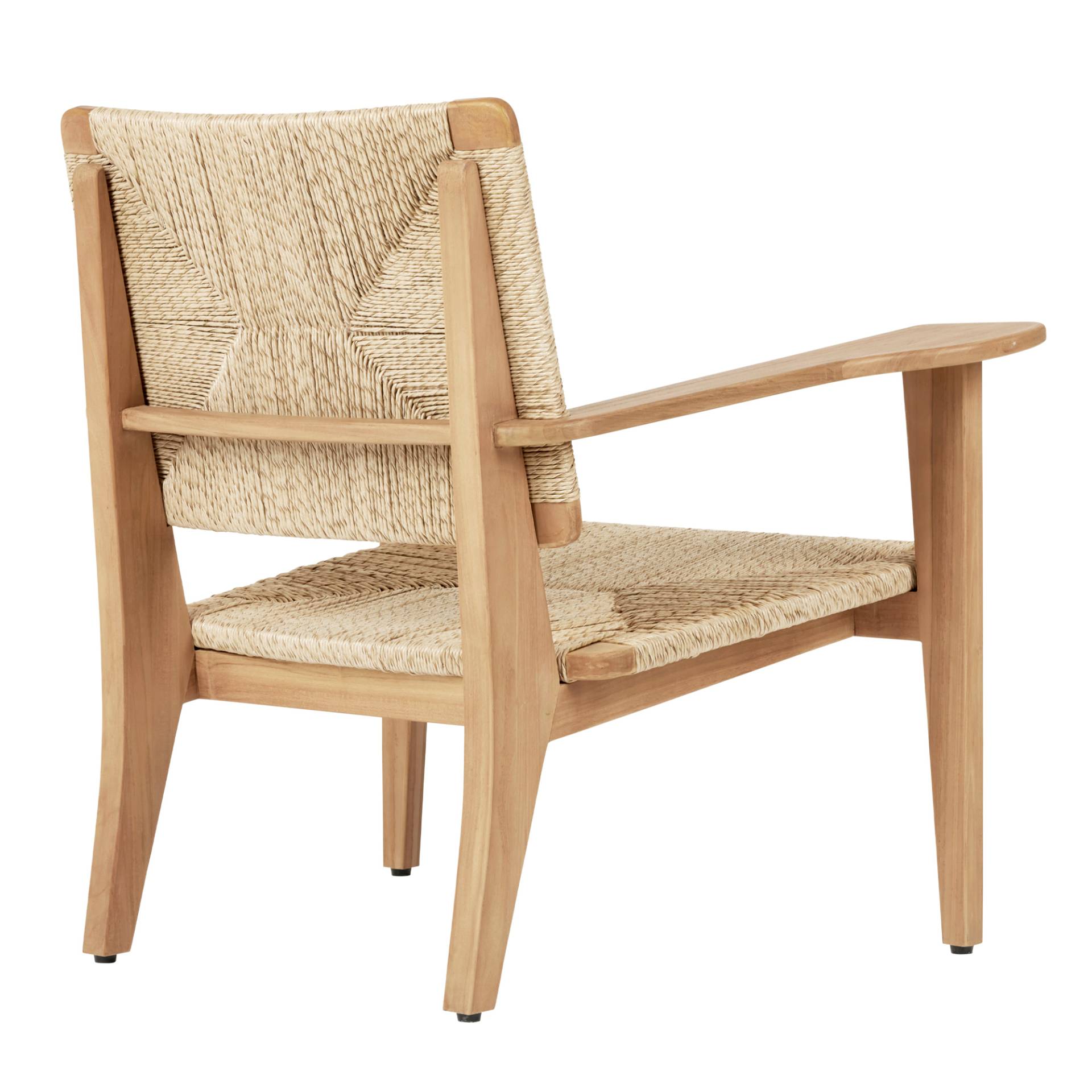 Gubi - F-Chair Outdoor Lounge Chair - Teak natur/beige/HDPE-Geflecht/BxHxT 41x81x53cm/Beschläge Edelstahl/Kunststoffgleiter von Gubi