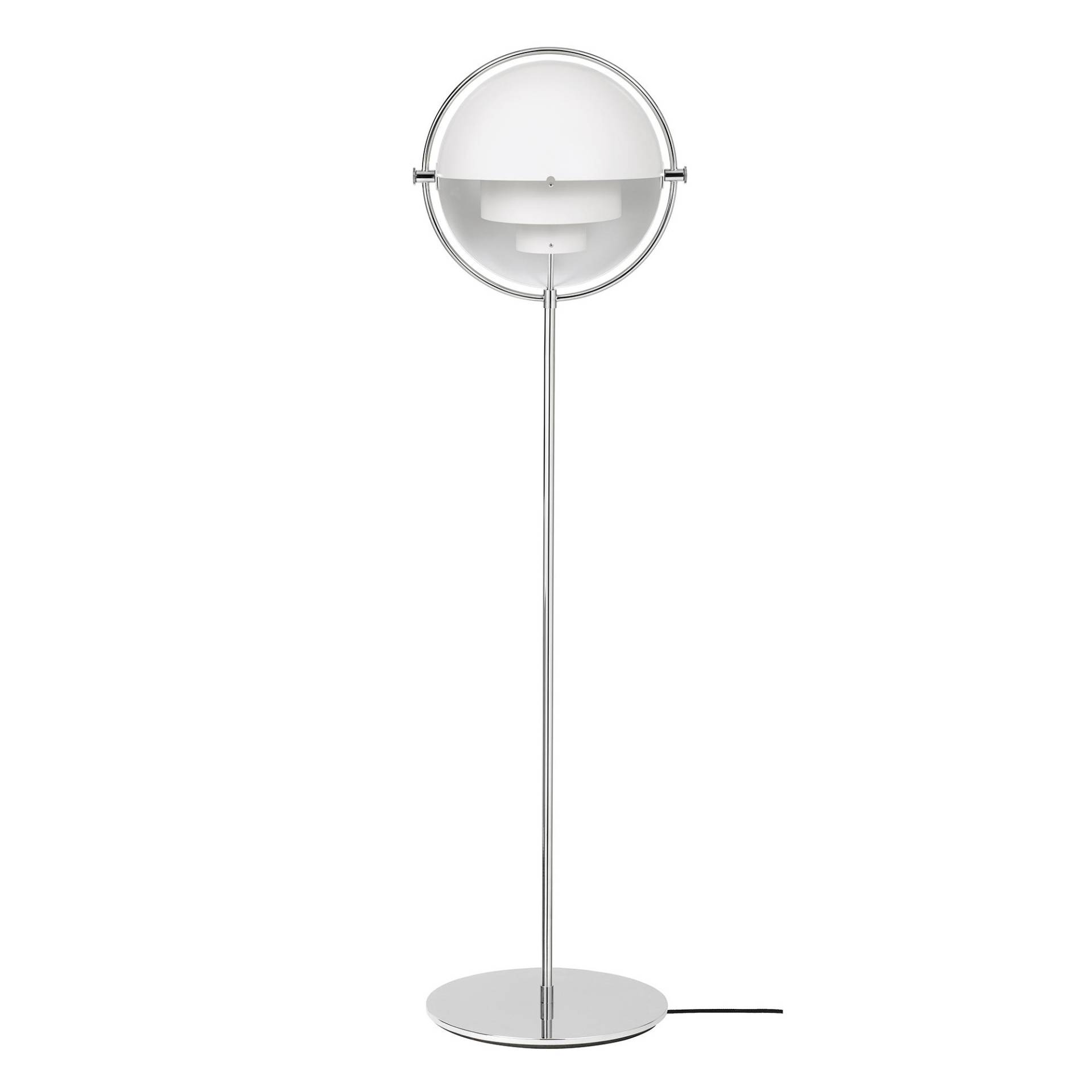 Gubi - Multi-Lite Stehleuchte Gestell Chrom - weiß RAL 9003/Schirm Ø36cm/H 148cm/Ø 39cm/Fuß Ø36cm/Kabel schwarz 200cm mit Fußschalter von Gubi