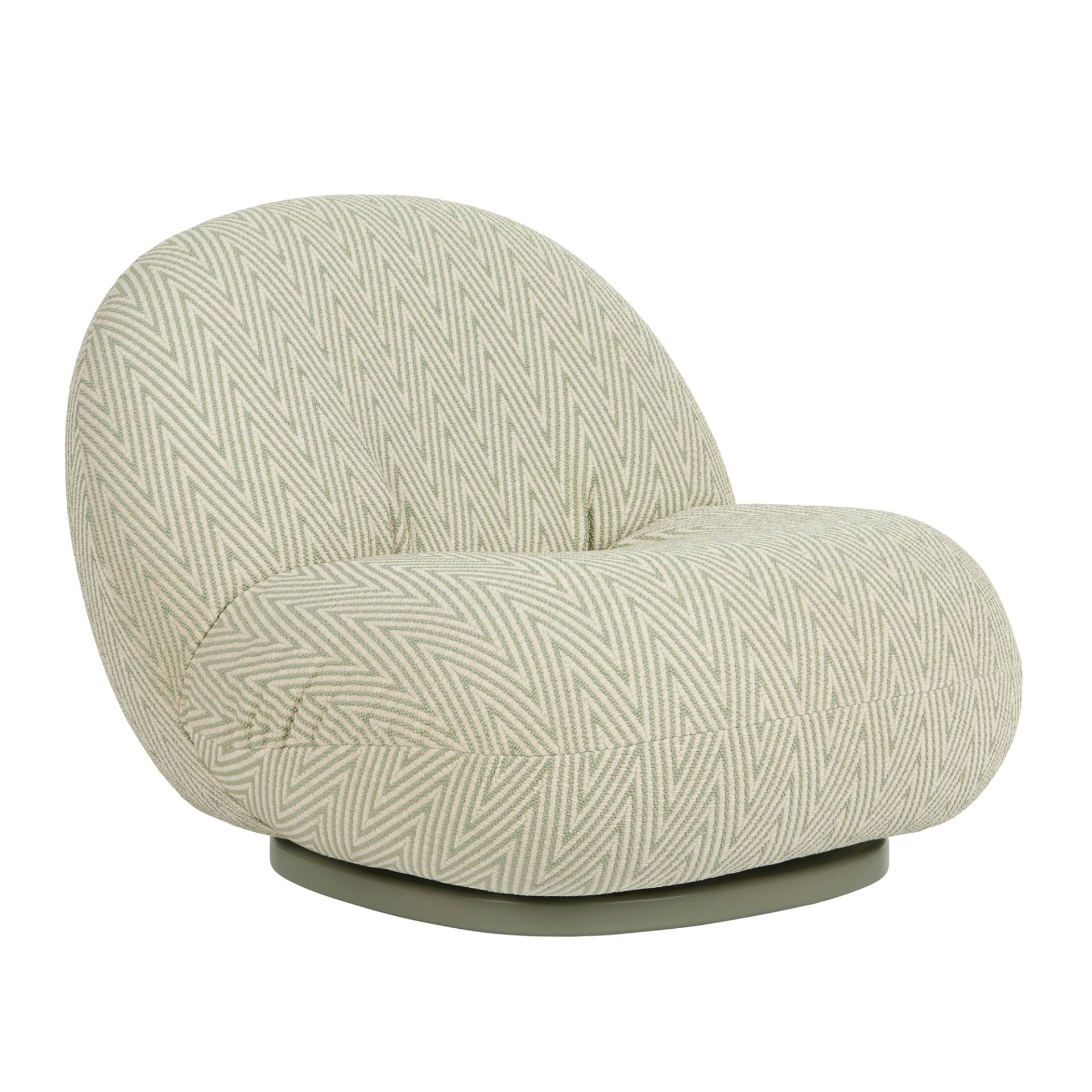 Gubi - Pacha Outdoor Lounge Chair drehbar - hellgrün/Stoff Dedar Cheveron Chenille Special 008/BxHxT 77x65x85cm/drehbar/Gestell H4cm Edelstahl moosgra von Gubi