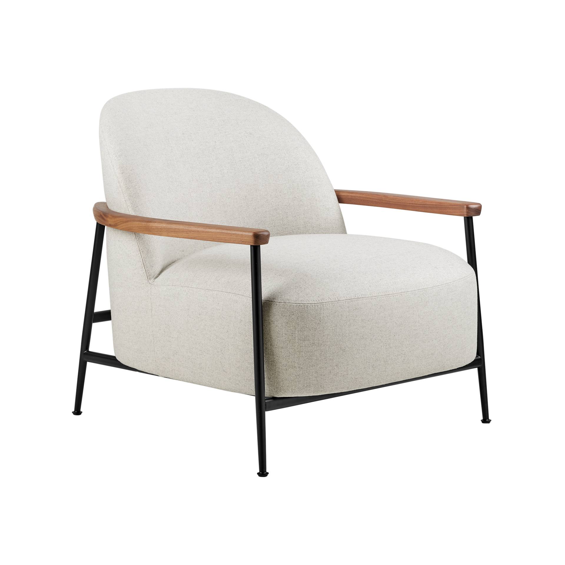 Gubi - Sejour Lounge Sessel mit Armlehnen - grau 201/Flair Special/BxHxT 73x71x80cm/Gestell matt schwarz/Armlehnen walnuss geölt von Gubi