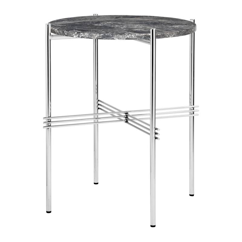 Gubi - TS Beistelltisch Marmor Ø40cm - grau/Marmor Grey Emperador 2cm/BxTxH 45,2x45,2x51cm/Gestell Stahl poliert von Gubi