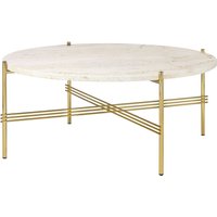 Gubi - Travertine Couchtisch, Ø 80 cm, Messing / weiß von Gubi