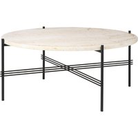 GUBI - Travertine Couchtisch, Ø 80 cm, schwarz / weiß von Gubi
