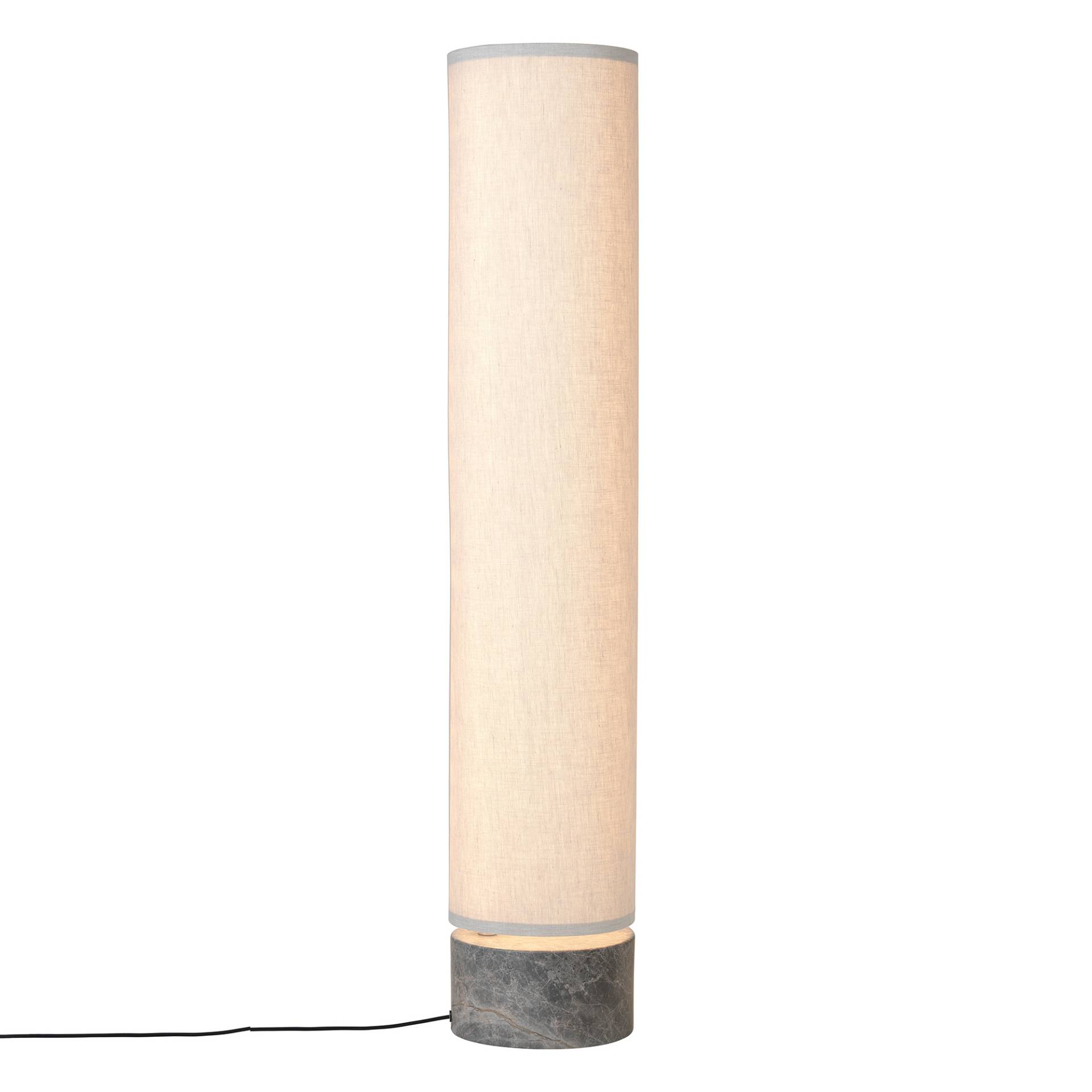 Gubi - Unbound LED Stehleuchte H 120cm - Canvas natur/Schirm HxØ 107x23cm/Fuß Marmor grau HxØ 12,1x23cm von Gubi