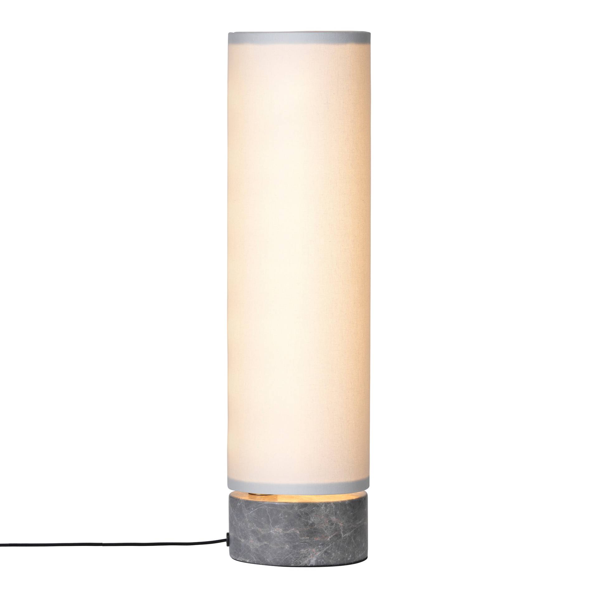 Gubi - Unbound LED Tischleuchte - Leinen weiß/Schirm HxØ 38,6x12cm/H 45cm/Fuß Marmor grau HxØ 5,5x12cm von Gubi