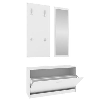 Gucagle 3 teiliges Flurm?Bel Set wei? Schuhschrank Garderobe Wandspiegel aus Holzwerkstoff f¨¹r Flur Eingangsbereich mit Aufbewahrung Stauraum und Kleiderhaken von Gucagle