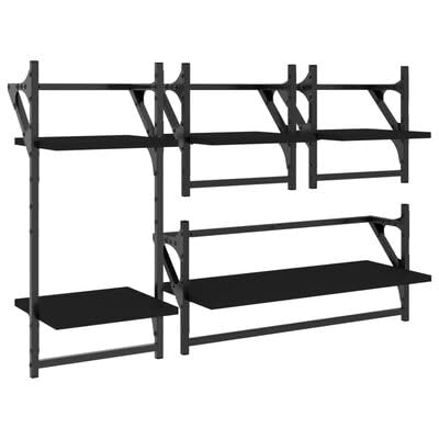 Gucagle 4-stufiges Wandregal-Set mit stabilen Stangen, Schwarz Holzwerkstoff, robust und Raumsparend, modernes Design für Bücher, & mehr von Gucagle