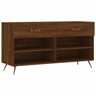 Gucagle Braune Schuhbank aus Holzwerkstoff mit Eichenoptik 102 cm Breite 2 Schubladen 4 F?cher Stauraum f¡§1r Schuhe und Accessoires stabile Sitzbank f¡§1r Flur und Eingangsbereich von Gucagle