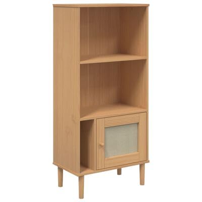 Gucagle Bücherschrank SENJA Rattan-Look Braun 60x35x130 cm Kiefernholz von Gucagle