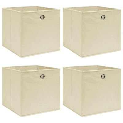 Gucagle Faltbare Aufbewahrungsbox 4er Set Creme 32x32x32 cm aus Vliesstoff mit Metall?se Stauraum f¨¹r Schals Socken W?sche platzsparend f¨¹r Kleiderschrank Regal von Gucagle