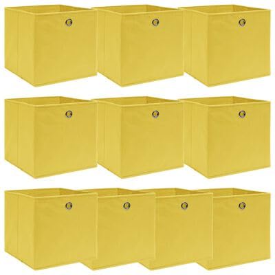 Gucagle Faltbare Aufbewahrungsboxen 10 St¨¹ck Gelb 32x32x32 cm Vliesstoff Lagerboxen f¨¹r Kleidung Schals Socken Unterw?sche Aufbewahrung f¨¹r Schrank Regal platzsparend faltbar mit Metall?se von Gucagle