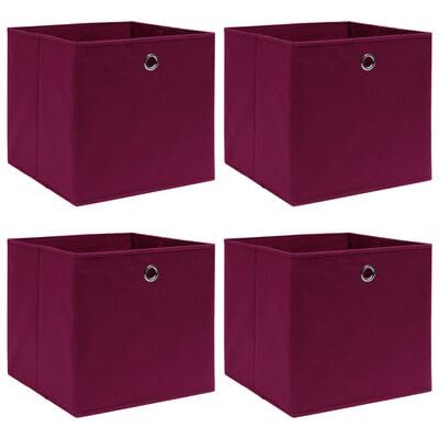 Gucagle Faltbare Aufbewahrungsboxen 4 St¨¹ck Dunkelrot 32x32x32 cm aus Stoff f¨¹r Kleidung Schals Socken Unterw?sche platzsparend mit Metall?se f¨¹r Schrank Regal Kleiderschrank von Gucagle