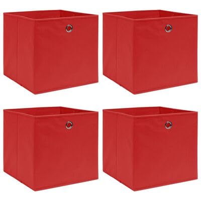 Gucagle Faltbare Aufbewahrungsboxen 4 St¨¹ck Rot 32x32x32 cm Vliesstoff Lagerboxen f¨¹r Kleidung Schals Socken Unterw?sche platzsparende Aufbewahrung mit Metall?se f¨¹r Schrank Regal von Gucagle