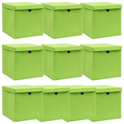 Gucagle Faltbare Aufbewahrungsboxen mit Deckel 10 St¡§1ck Gr¡§1n 32x32x32 cm Vliesstoff Boxen Organizer f¡§1r Kleidung Schals Socken Unterw?sche Aufbewahrungssystem f¡§1r Schrank Regal von Gucagle