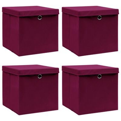 Gucagle Faltbare Aufbewahrungsboxen mit Deckel 4er Set Dunkelrot 32x32x32cm aus Vliesstoff f¨¹r Kleidung Schals Socken Unterw?sche Aufbewahrung im Schrank oder Regal mit Metall?se von Gucagle