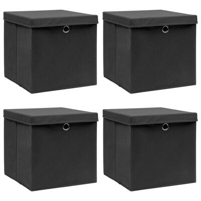 Gucagle Faltbare Aufbewahrungsboxen mit Deckel 4er Set Schwarz 32x32x32 cm aus Vliesstoff f¨¹r Kleidung Schals Socken Unterw?sche Organizer f¨¹r Schrank Regal von Gucagle