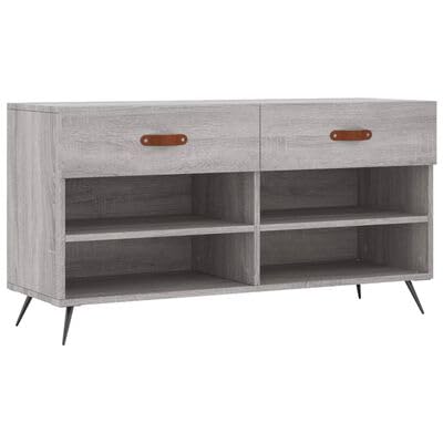 Gucagle Graue Schuhbank Sonoma 102 cm Breite mit 2 Schubladen und 4 F?Chern aus langlebigem Holzwerkstoff Stauraum f¨¹r Schuhe und Accessoires stabile Sitzbank f¨¹r Flur und Eingangsbereich von Gucagle
