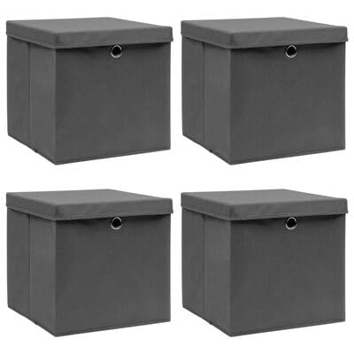 Gucagle Graue faltbare Aufbewahrungsboxen mit Deckel 4 St¨¹ck 32x32x32 cm aus Vliesstoff f¨¹r Kleidung Schals Socken Unterw?sche praktische Lagerbox mit Metall?se f¨¹r Schrank Regal von Gucagle